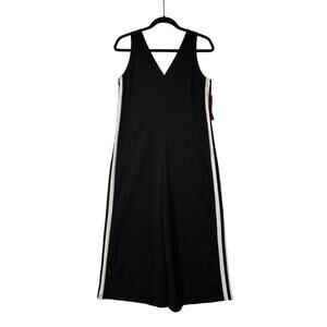 Yarner Sleeveless Wide Leg Cropped Jumpsuit Romper Black with White Stripe Sz L